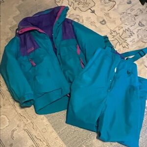 Columbia Teal and Purple Puffer Jacket & Bib Set